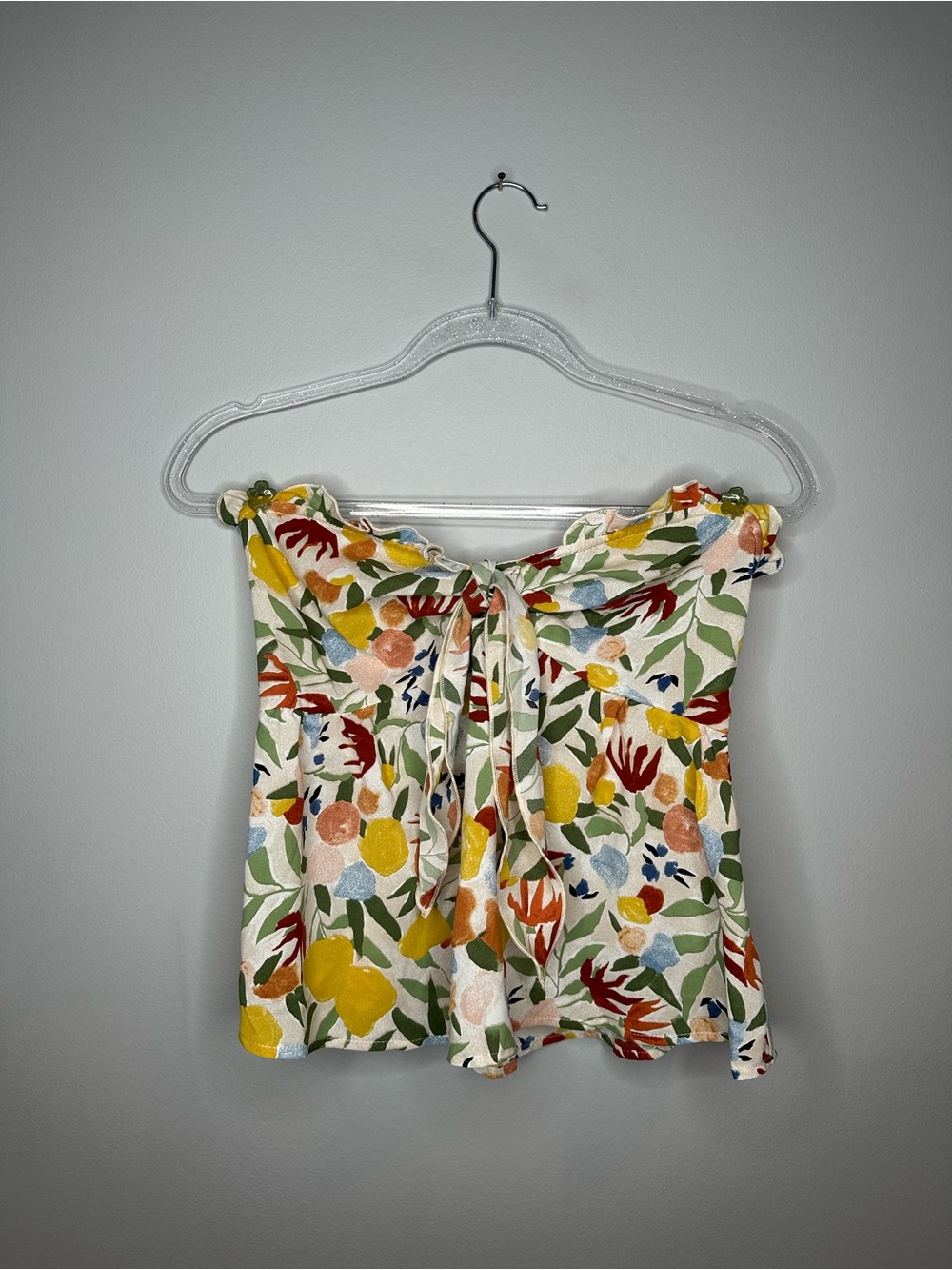 SHEIN Floral Tie-Front Cream Multicolor Strapless Top